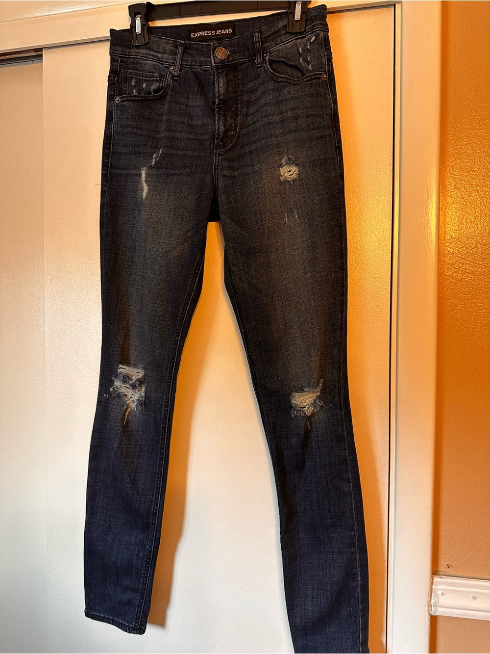 Express Ripped Dark Wash Skinny Jeans